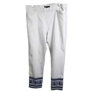 89th & Madison Pants Womens Sz XL White Blue Floral Stretch Straight Leg Hi-Rise
